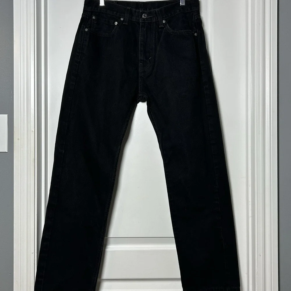 Levi's 100% Cotton Black 505 Mid Rise Straight Leg Zip Fly 5-Pocket Denim Jeans